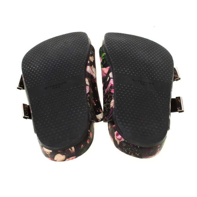 Givenchy Multicolor Floral Print Leather Double Buckle Banded Flat Slides Size 38 �商品
