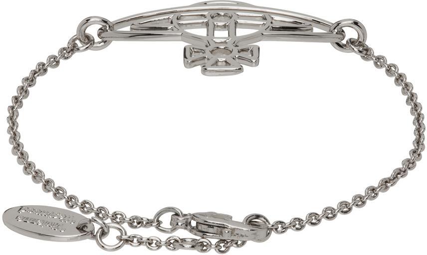 商品Vivienne Westwood|Silver Thin Lines Flat Orb Bracelet,价格¥834,第4张图片详细描述