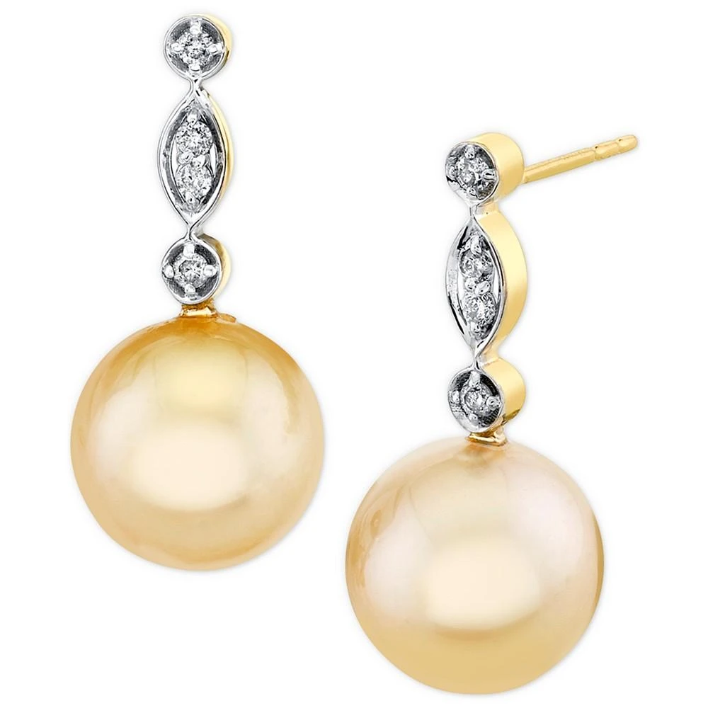 商品Macy's|Cultured Golden South Sea Pearl (9mm) & Diamond Accent Drop Earrings in 14k Gold,价格¥2903,第1张图片