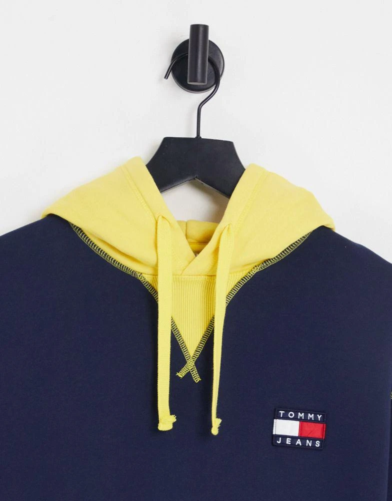 商品Tommy Jeans|Tommy Jeans acid capsule cotton blend colour block hoodie in blue/yellow - NAVY,价格¥516,第3张图片详细描述