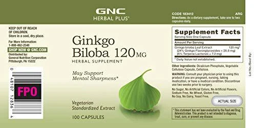 商品GNC|GNC Herbal Plus Ginkgo Biloba 120mg | Supports Mental Sharpness, Vegetarian | 100 Capsules,价格¥188,第3张图片详细描述