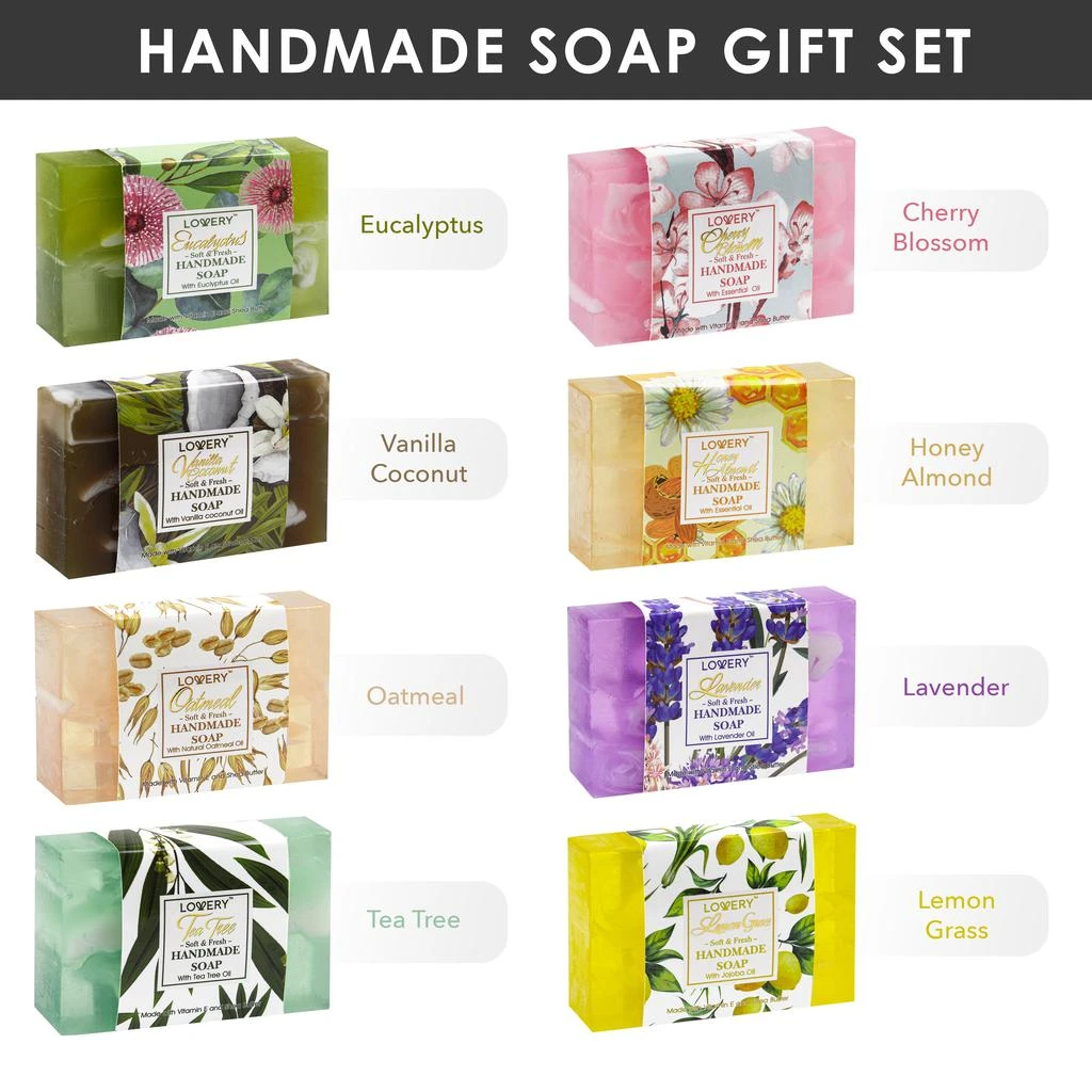 商品Lovery|Handmade Soap Set - 8 Piece Variety Pack Luxury Bath Soap Gift Box,价格¥268,第2张图片详细描述