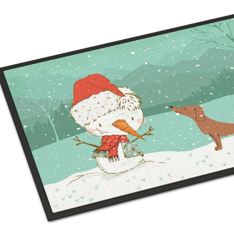 商品Caroline's Treasures|24 in x 36 in Red Dachshund Snowman Christmas Door Mat Indoor/Outdoor,价格¥309,第1张图片