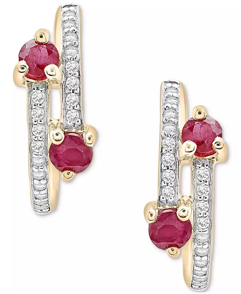 商品Macy's|Ruby (1/3 ct. t.w.) & Diamond (1/10 ct. t.w.) Bypass Small Hoop Earrings in 14k Gold-Plated Sterling Silver, 0.5",价格¥3754,第3张图片详细描述