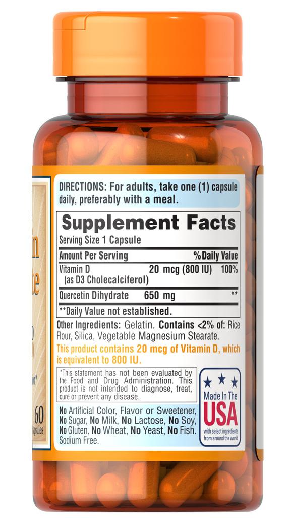 Immune Support: Quercetin Dihydrate 650 mg with Vitamin D 800 IU商品第4张图片规格展示