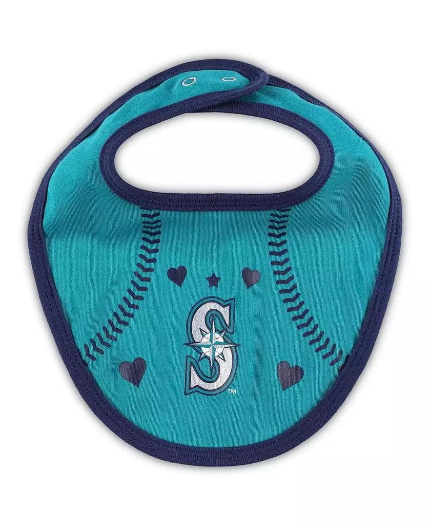 商品Outerstuff|Newborn and Infant Boys and Girls Navy, Aqua Seattle Mariners Three-Piece Love of Baseball Bib Bodysuit and Booties Set,价格¥241,第2张图片详细描述