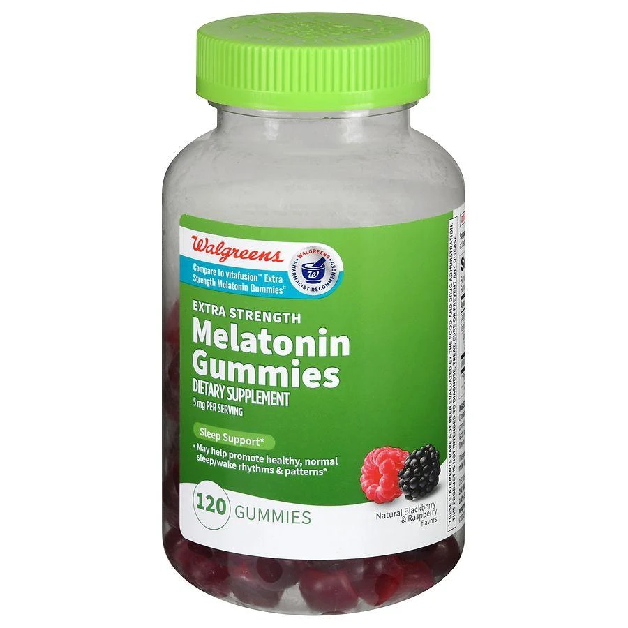 商品Walgreens|Extra Strength Melatonin 5 mg Gummies (60 days) Natural Blackberry & Raspberry,价格¥97,第1张图片