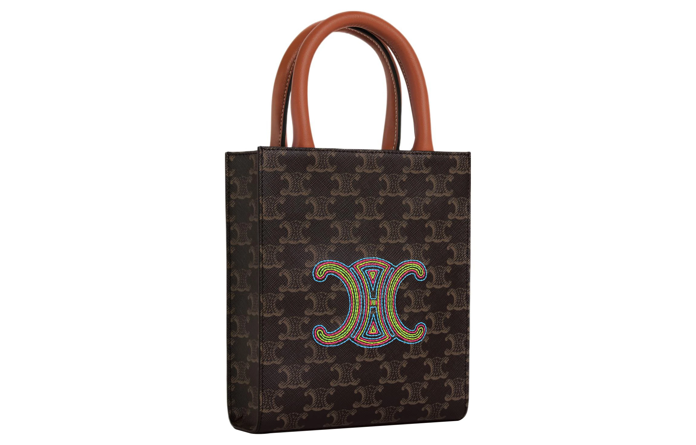 商品[国内直发] Celine|赛琳 Triomphe 品牌老花满印 帆布拼小牛皮 托特包Tote包购物袋单肩手提包 迷你 女款 棕色,价格¥10579,第3张图片详细描述