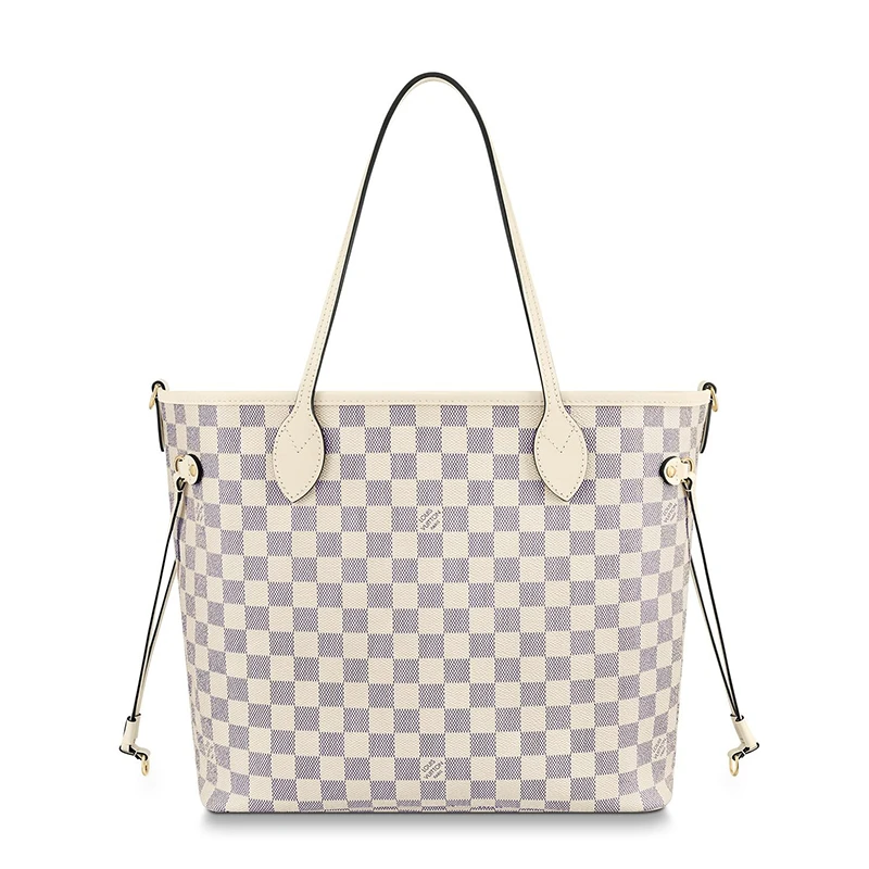 预售10天 Louis Vuitton/路易威登 22春夏新款NEVERFULL系列 女士中号天蓝色棋盘格帆布皮革饰边细节金扣配可拆卸小袋多色编织肩带抽绳开合手提托特包N45295 商品