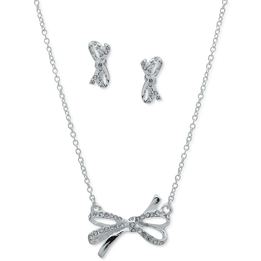 商品Anne Klein|Silver-Tone 2-Pc. Set Pavé Bow Pendant Necklace & Matching Stud Earrings,价格¥105,第1张图片