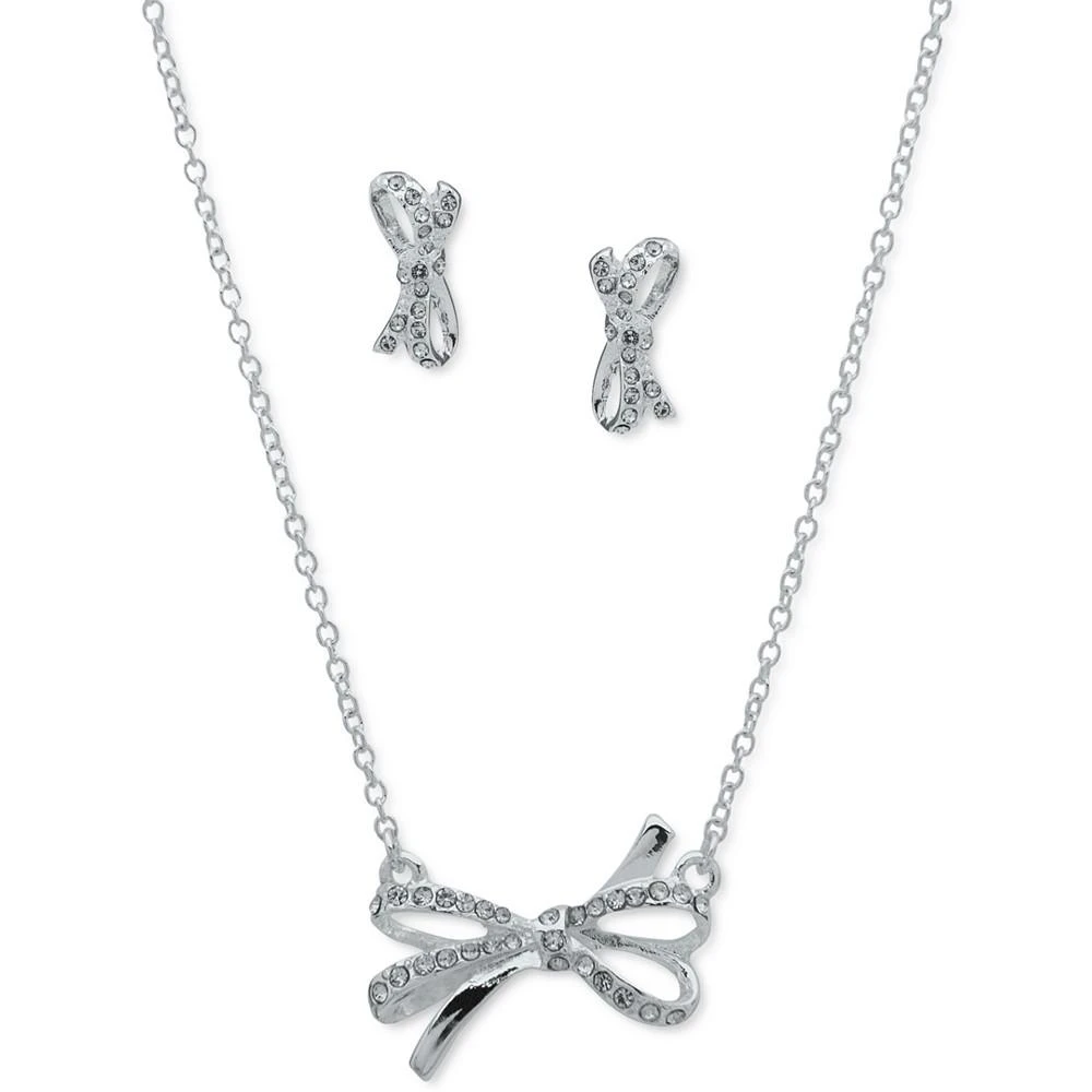 商品Anne Klein|Silver-Tone 2-Pc. Set Pavé Bow Pendant Necklace & Matching Stud Earrings,价格¥106,第1张图片