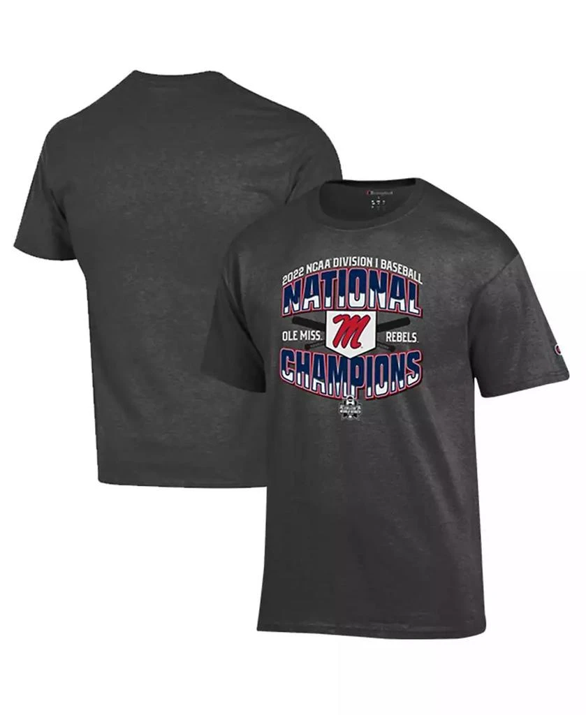 商品CHAMPION|Men's Heathered Charcoal Ole Miss Rebels 2022 NCAA Men's Baseball College World Series Champions Locker Room T-shirt,价格¥181,第1张图片