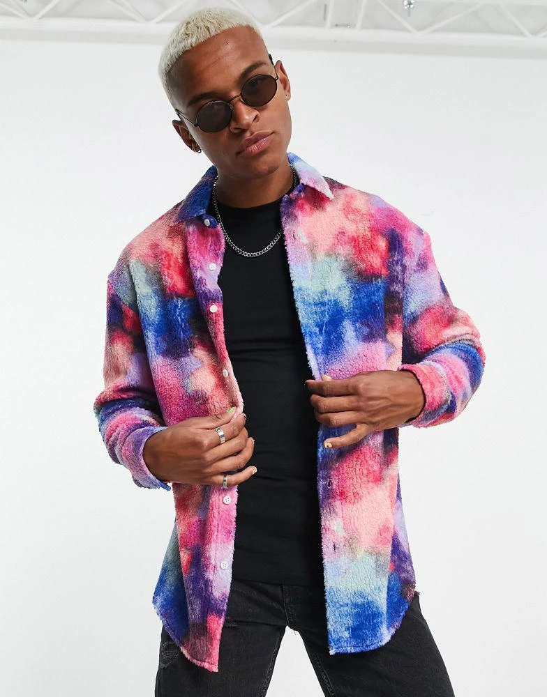 商品ASOS|ASOS DESIGN 90s oversized shirt in bright tie dye borg,价格¥365,第1张图片