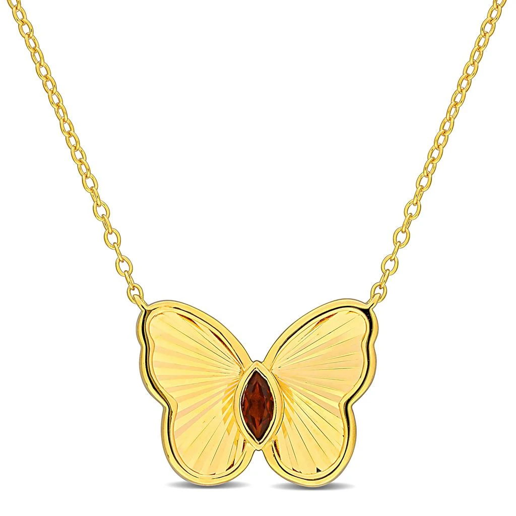 商品Mimi & Max|1/5ct TGW Marquise-Cut Garnet Butterfly Necklace with Chain Yellow Silver-17 in,价格¥388,第1张图片