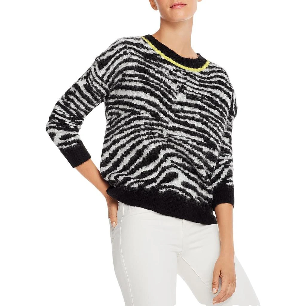商品AQUA|Aqua Womens Animal Print Ribbed Trim Crewneck Sweater,价格¥76,第1张图片