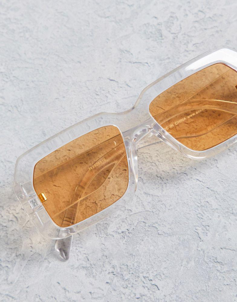 ASOS DESIGN oversized retro sunglasses in crystal frame with coloured lens  - CLEAR商品第3张图片规格展示