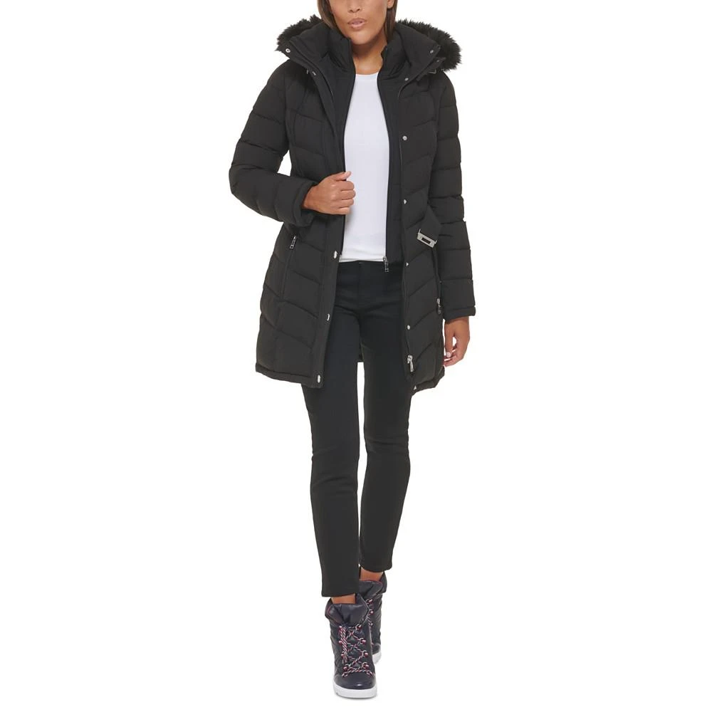 Women's Belted Faux-Fur-Trim Hooded Puffer Coat, Created for Macy's 商品