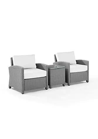商品Crosley Furniture|Furniture Crosley Furniture Ko70052gy Wh 95 X 31.75 X 32.50 In. Bradenton Outdoor Wicker Armchair Set   Sunbrella   Side Table 2 Armchairs White Gray   3 Piece,价格¥8410,第1张图片