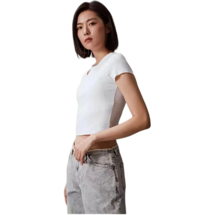 商品[国内直发] Calvin Klein|CALVIN KLEIN  纯色圆领套头短袖 T恤 女款 月光白,价格¥373,第5张图片详细描述