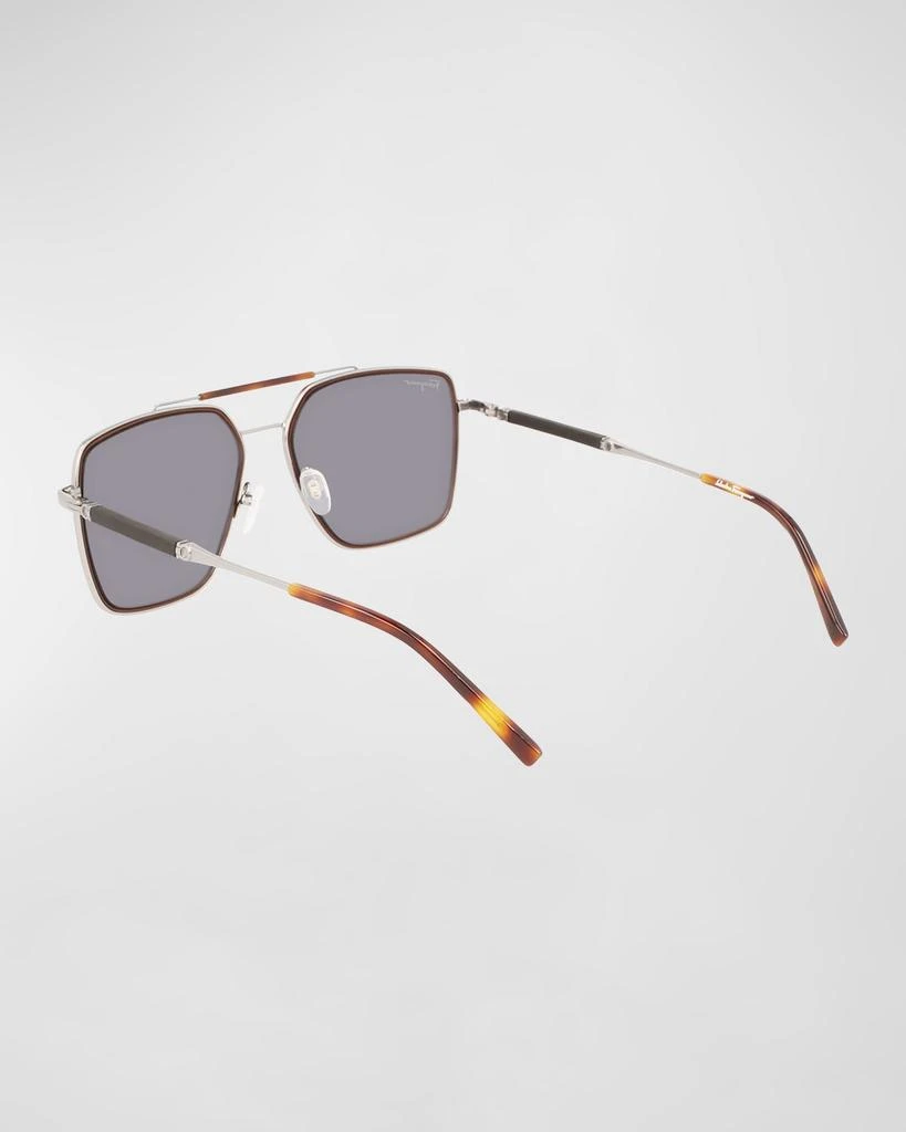 商品Salvatore Ferragamo|Men's Double-Bridge Rectangle Navigator Sunglasses,价格¥3207,第2张图片详细描述