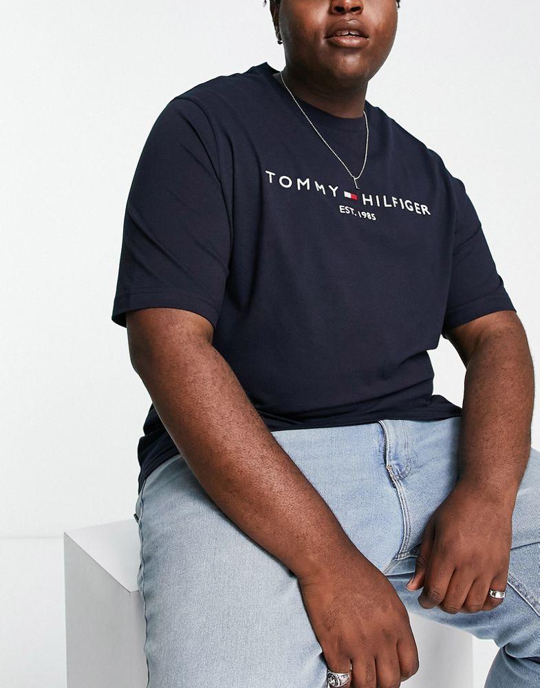 Tommy Hilfiger Big & Tall embroidered logo t-shirt in navy商品第3张图片规格展示