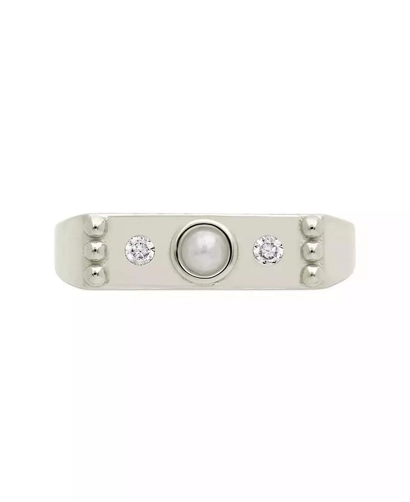 商品Sterling Forever|Women's Sterling Silver Imitation Pearl and Cubic Zirconia Bar Ring,价格¥335,第2张图片详细描述