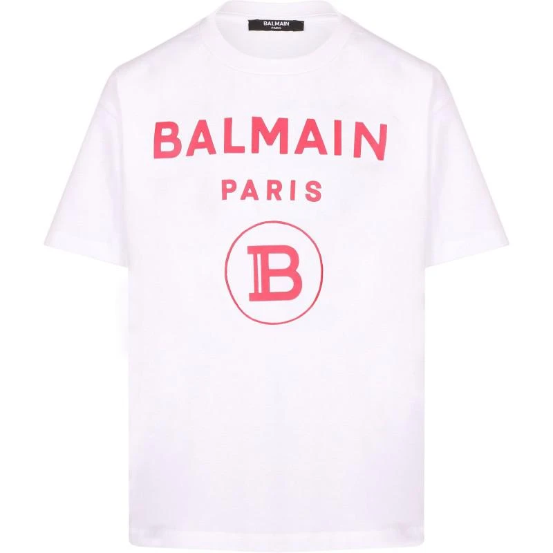 商品Balmain|Neon pink monogram t shirt in white,价格¥1515,第1张图片