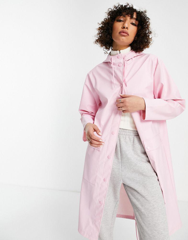 Topshop mid length rain mac with hood in pink商品第4张图片规格展示