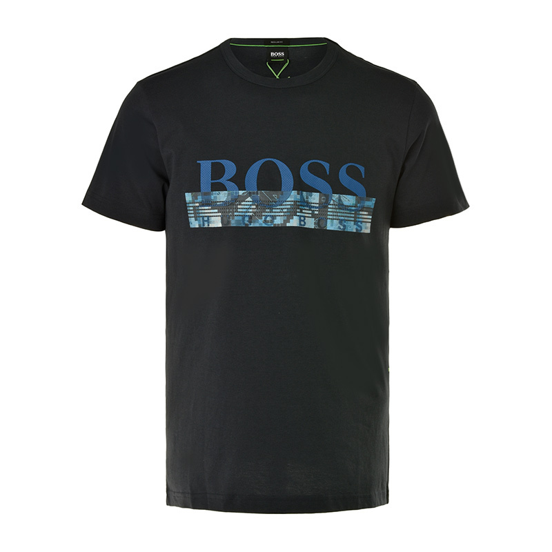 商品[国内直发] Hugo Boss|Hugo Boss 雨果博斯 男士深蓝色蓝字棉质短袖T恤 TEE6-50383413-410,价格¥594,第1张图片