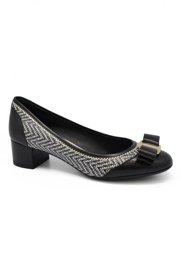 商品Salvatore Ferragamo|Women luxury shoes salvatore ferragamo black pumps with withe details,价格¥3203,第2张图片详细描述