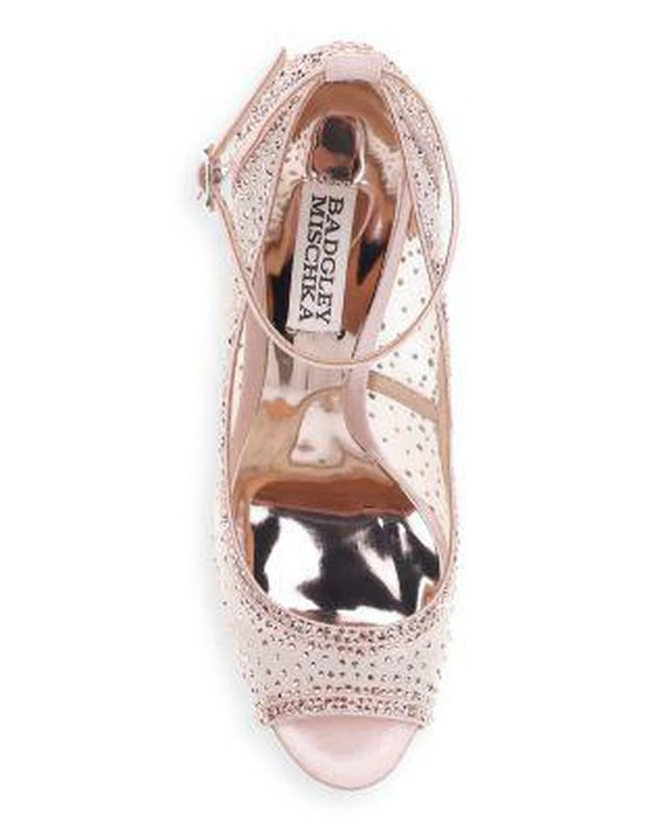 商品Badgley Mischka|网纱烫钻装饰脚踝系带露趾高跟鞋,价格¥796,第3张图片详细描述