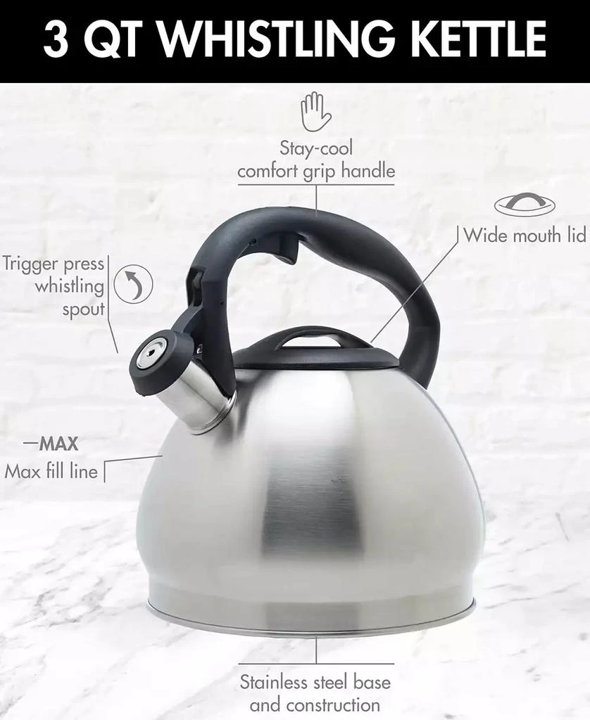 商品Primula|Stainless Steel 3 Quart Cascade Whistling Stovetop Tea Kettle,价格¥301,第4张图片详细描述