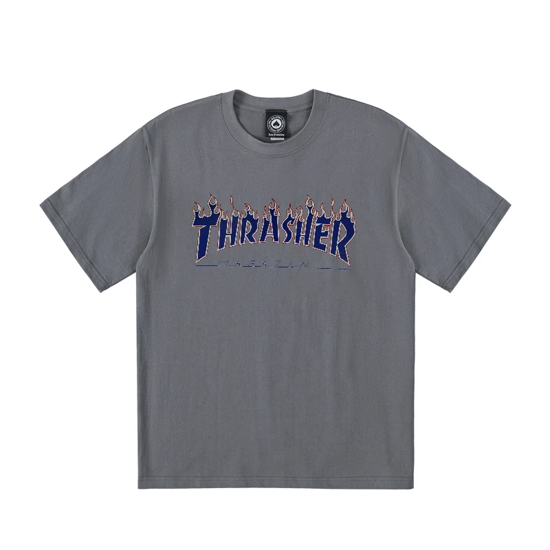 商品[国内直发] Thrasher|THRASHER 紫色火焰logo短袖T男女同款灰色 THR8033,价格¥277,第1张图片