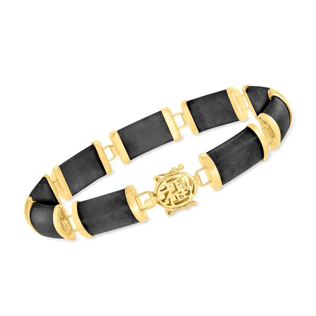 商品Ross-Simons|Ross-Simons Black Jade "Good Fortune" Bracelet in 14kt Yellow Gold,价格¥4359,第1张图片