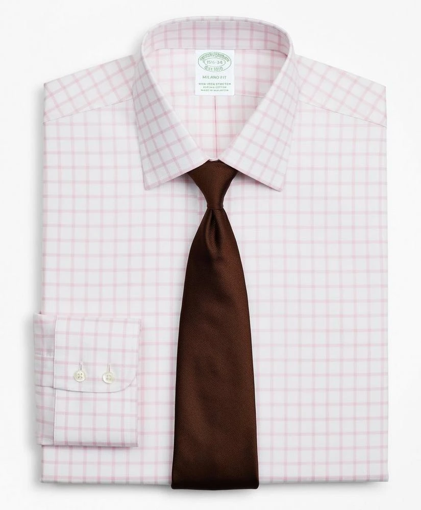 商品Brooks Brothers|Stretch Milano Slim-Fit Dress Shirt, Non-Iron Twill Ainsley Collar Grid Check,价格¥399,第1张图片