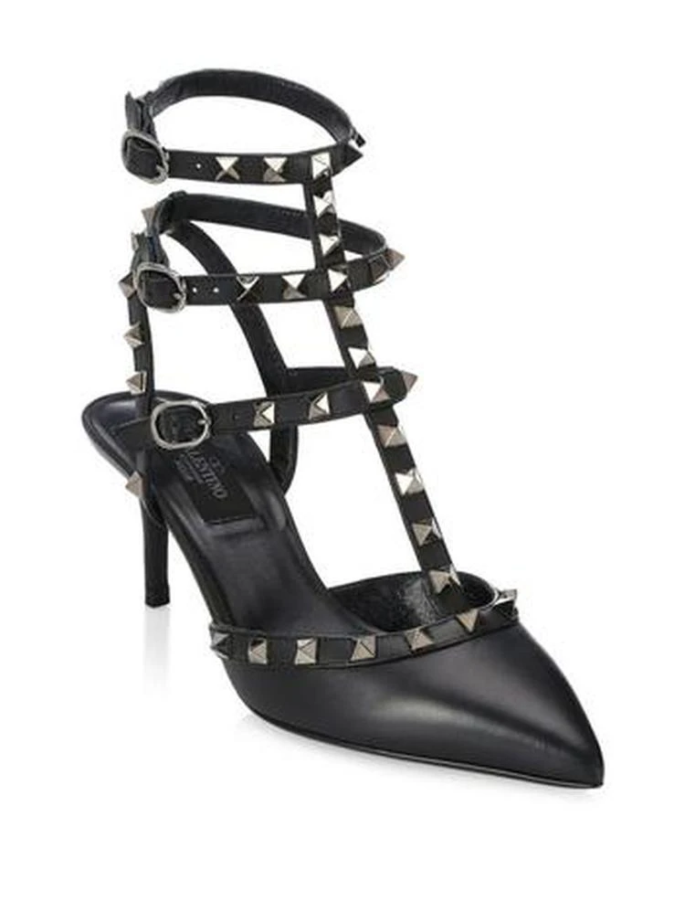 商品Valentino|Rockstud Noir Smooth Leather Ankle-Strap Pumps,价格¥8243,第1张图片