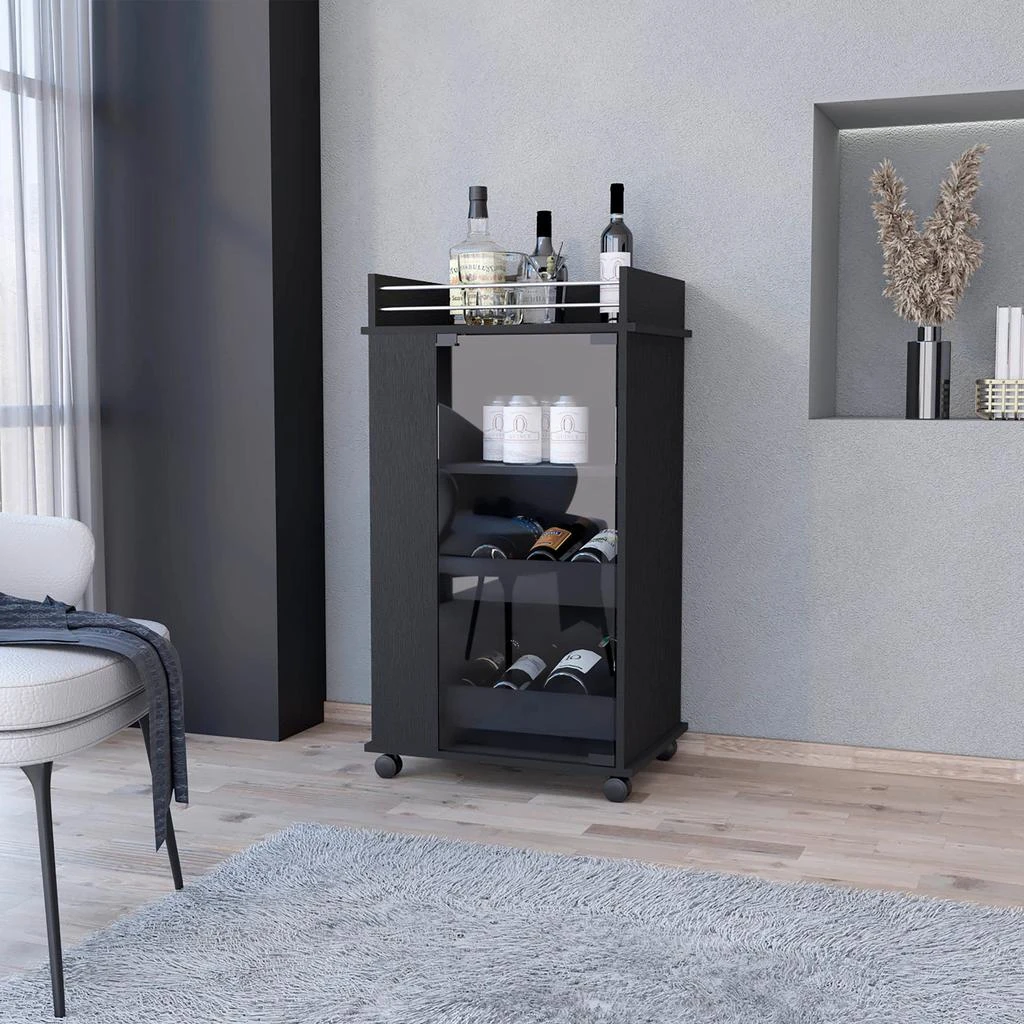 商品Homezia|Black Rolling Bar Cart With Wine Storage,价格¥2723,第5张图片详细描述