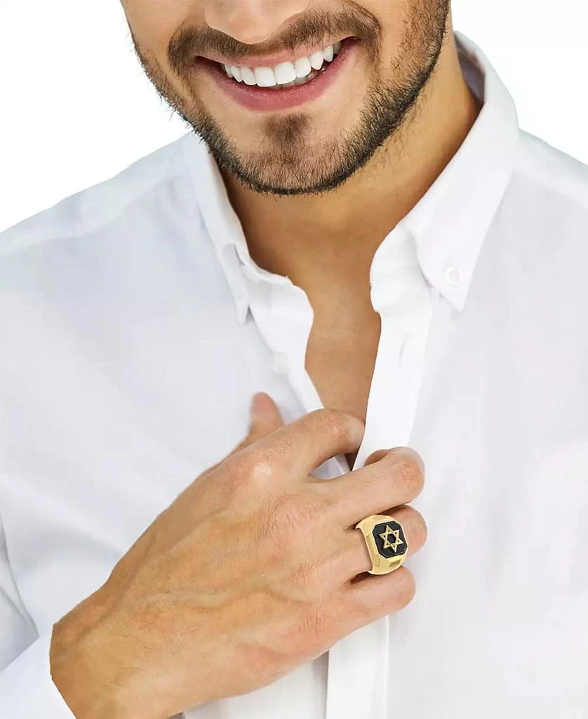 商品Effy|EFFY® Men's Onyx & Black Spinel (1/5 ct. t.w.) Star of David Ring in Sterling Silver & 14k Gold-Plate,价格¥1154,第2张图片详细描述