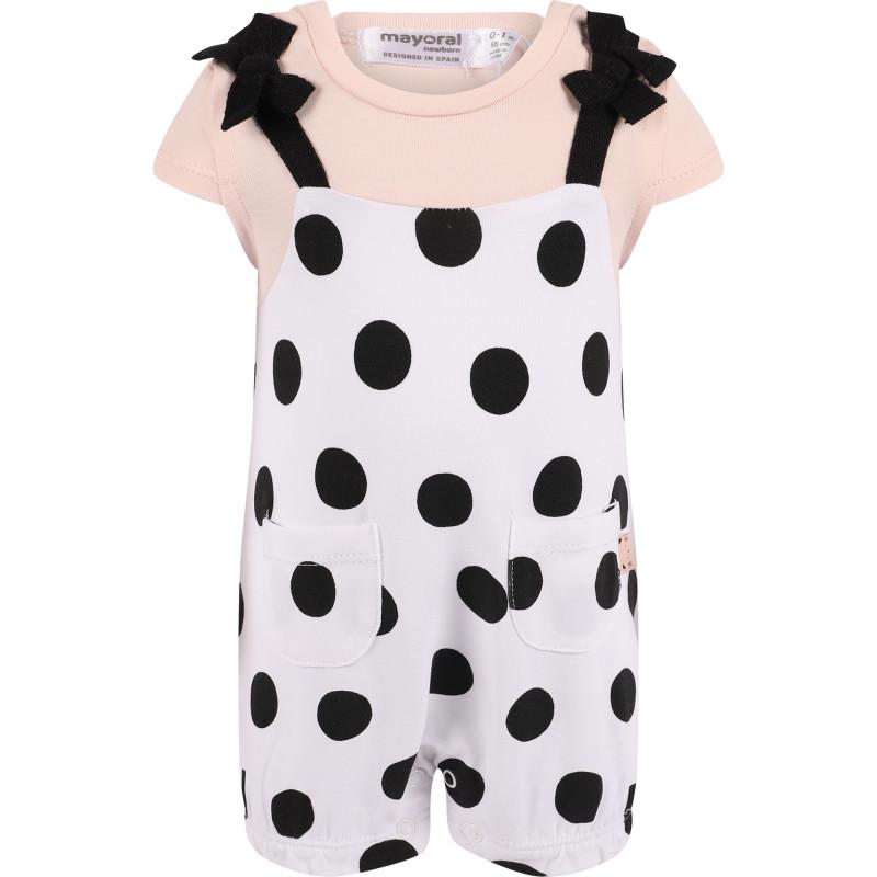 Polka dot set of jumpsuit and baby cap in in pink white and black商品第2张图片规格展示