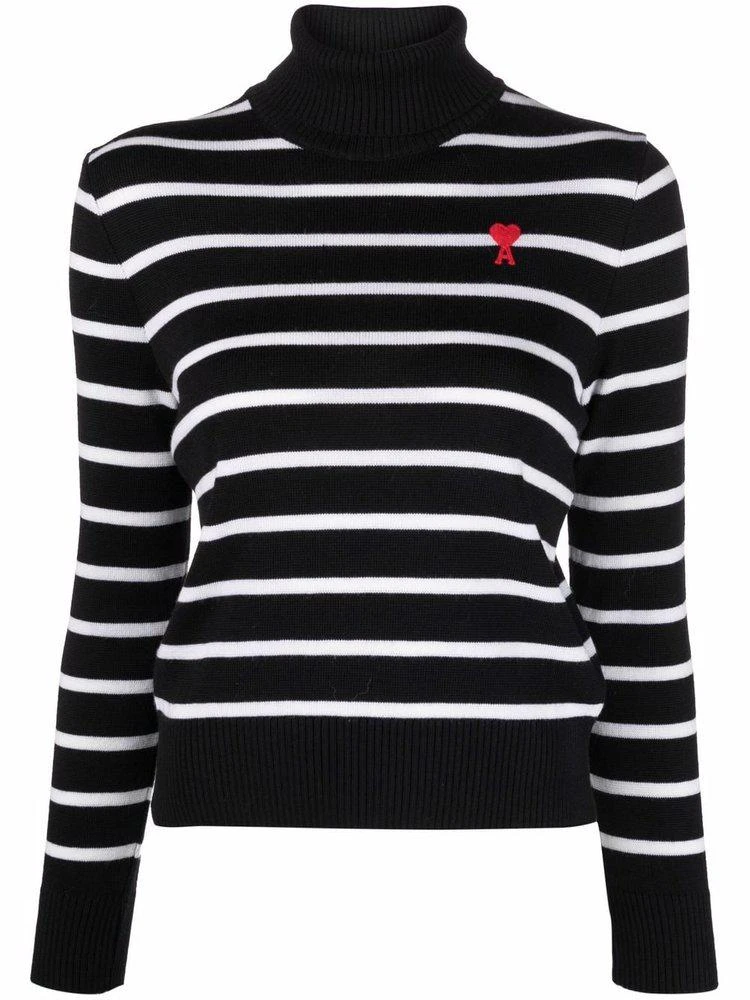 商品AMI|AMI Logo Embroidered Striped Turtleneck Knit Sweater,价格¥1262,第1张图片