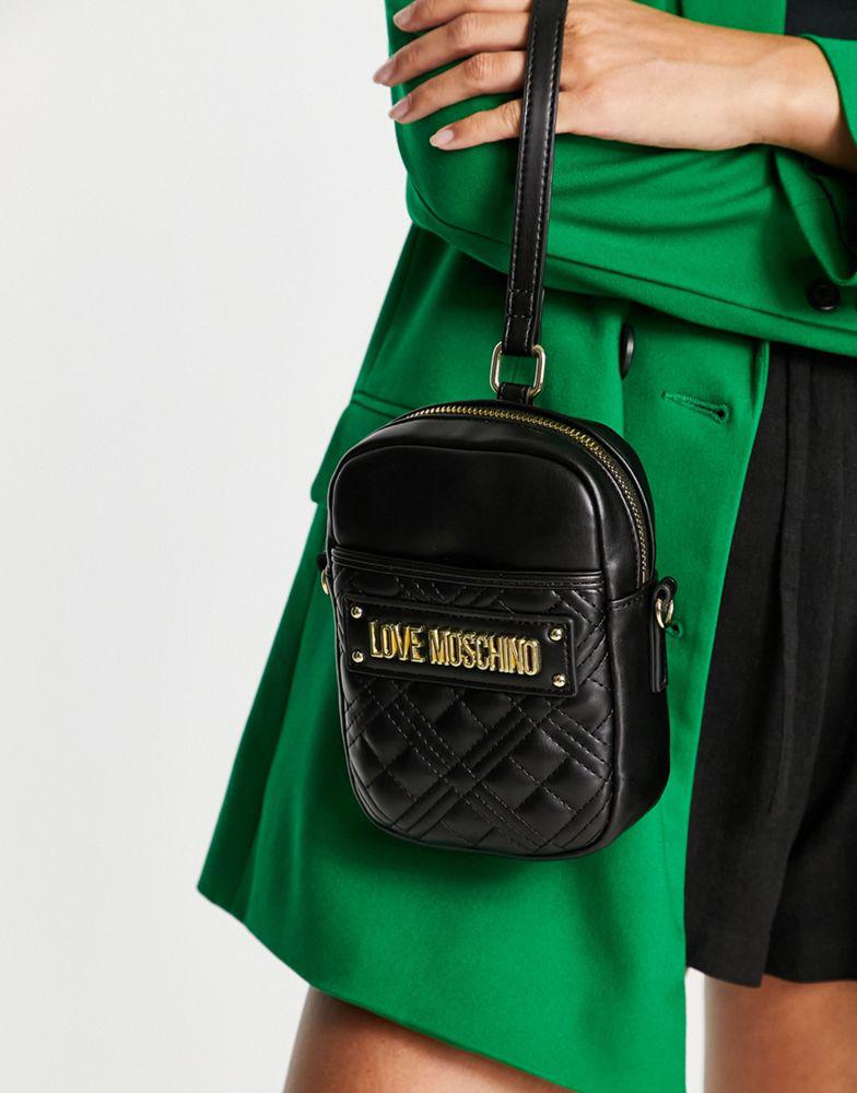 Love Moschino quilted crossbody bag with wrist strap in black商品第3张图片规格展示