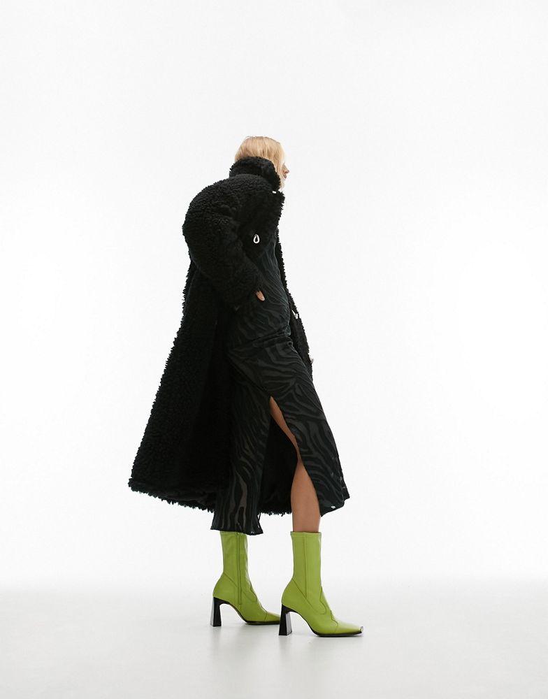 Topshop longline toggle borg coat in black商品第4张图片规格展示