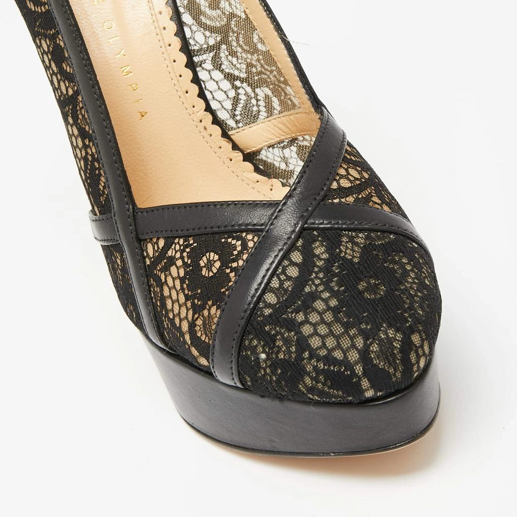 Charlotte Olympia Black Leather And Lace Platform Pumps Size 38.5 商品