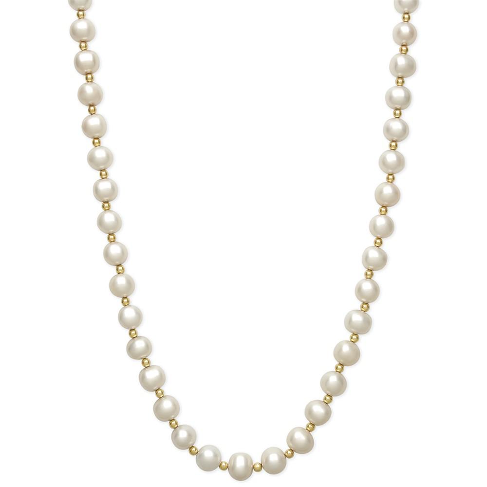 Cultured Freshwater Pearl (7-1/2mm) and Bead Necklace in 14k Gold商品第1张图片规格展示