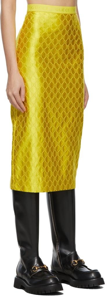 Yellow GG Embroidered Silk Skirt商品第2张图片规格展示
