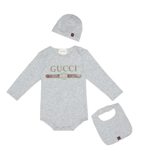 商品Gucci|Cotton bodysuit, bib and hat set,价格¥2508,第1张图片