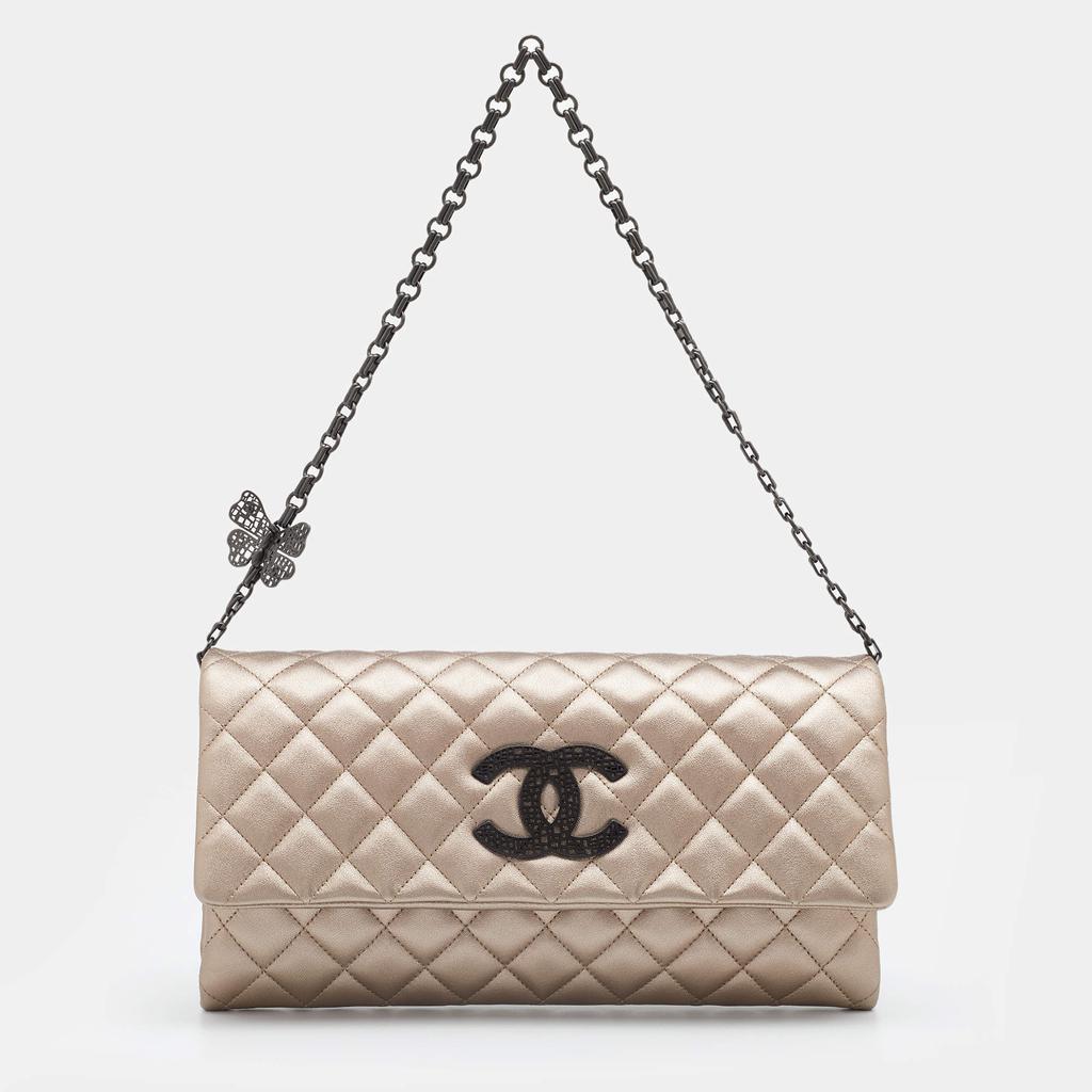 商品[二手商品] Chanel|Chanel Metallic Quilted Leather Butterfly Chain Clutch,价格¥19075,第1张图片