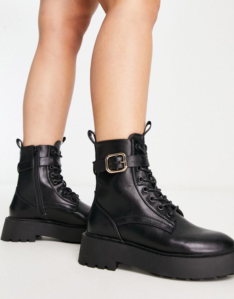 ASOS DESIGN Wide Fit Alix chunky lace up ankle boots in black商品第2张图片规格展示