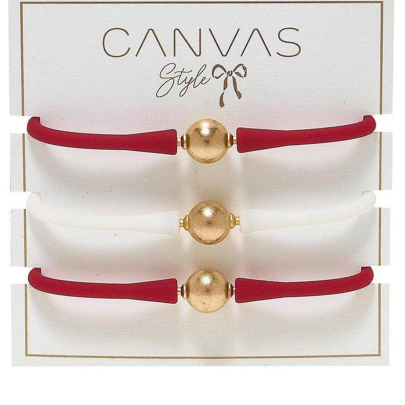 商品Canvas Style|Bali Game Day 24K Gold Bracelet Set Of 3 Crimson & White,价格¥574,第2张图片详细描述