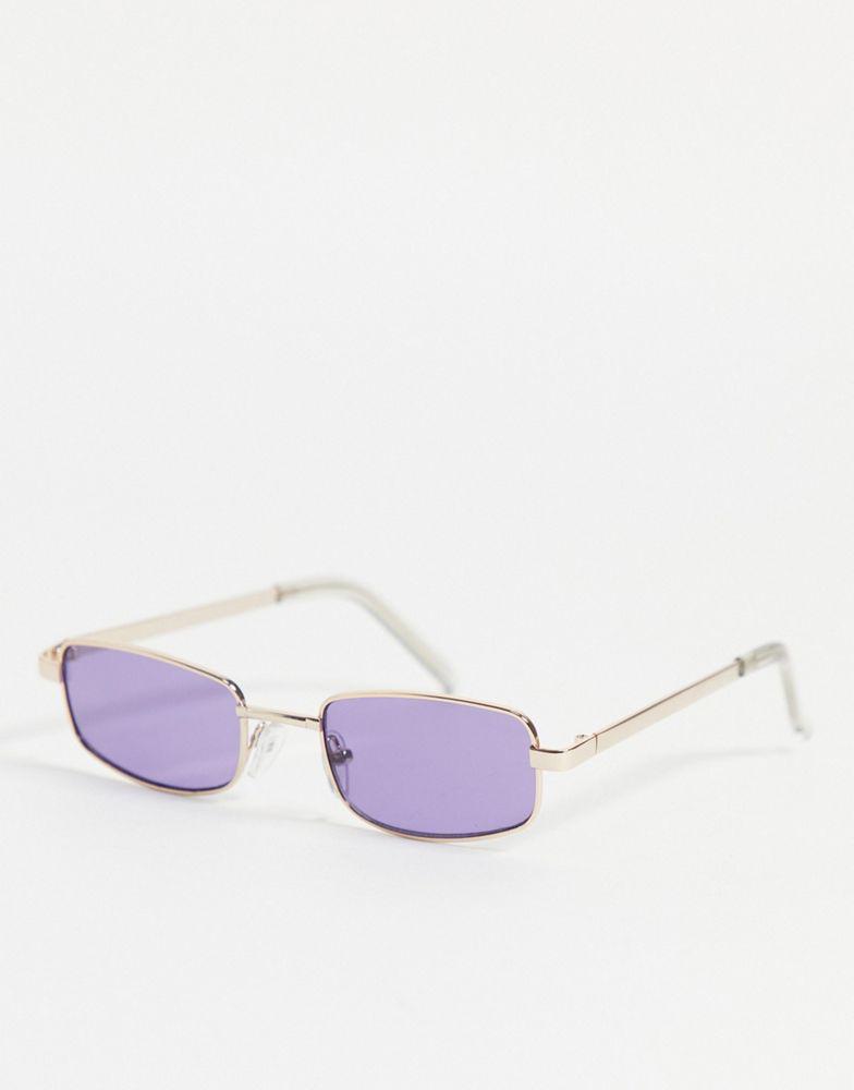 ASOS DESIGN rectangle sunglasses in gold with purple lens商品第1张图片规格展示